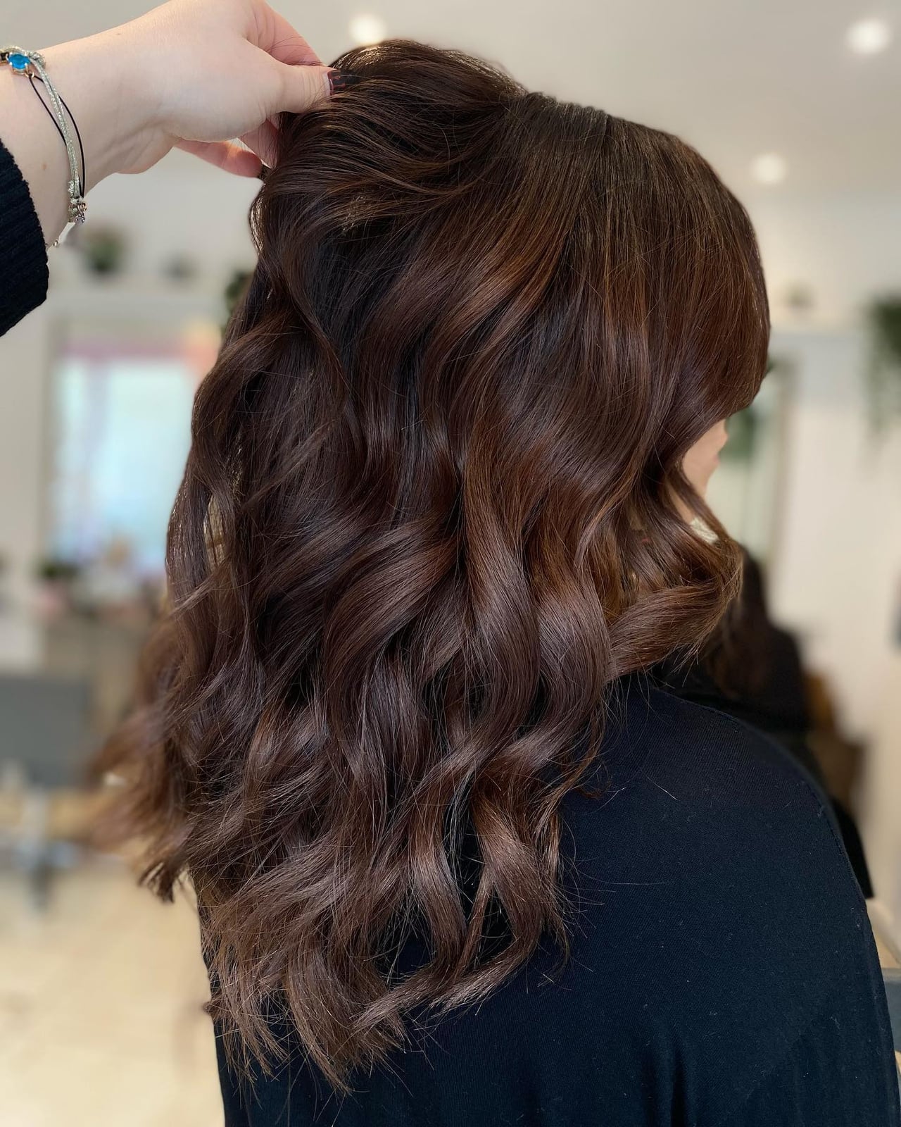 Mid-Back Layers With Soft Curls Mid-Back Layers With Soft Curls — Simple Chestnut Hair