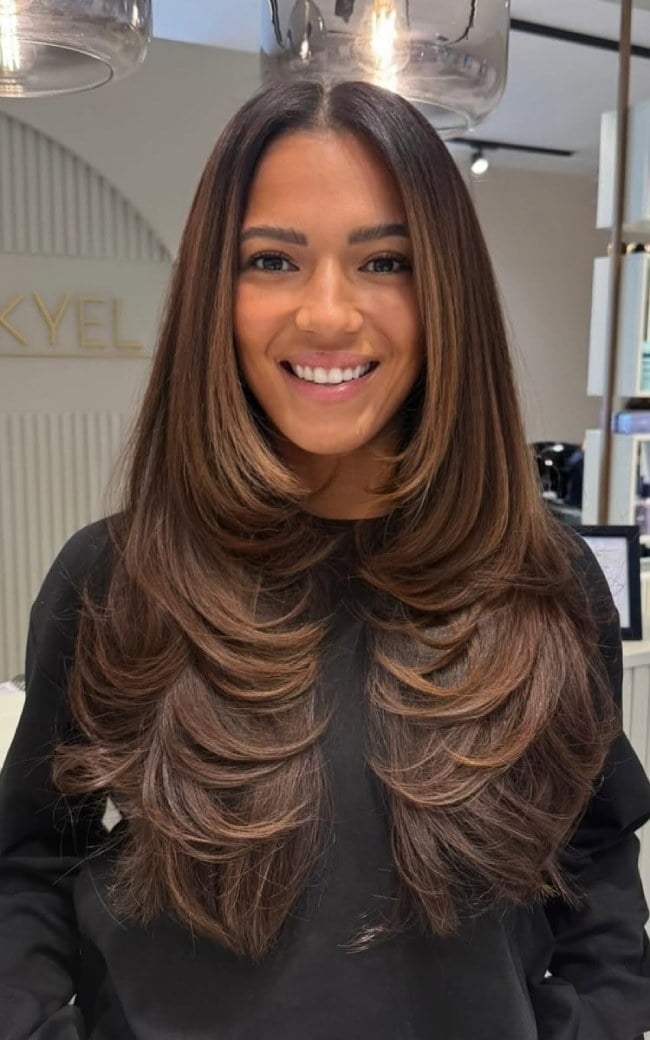 Mid-Back Layers With Face-Framing Pieces Mid-Back Layers With Face-Framing Pieces — Simple Chestnut Hair
