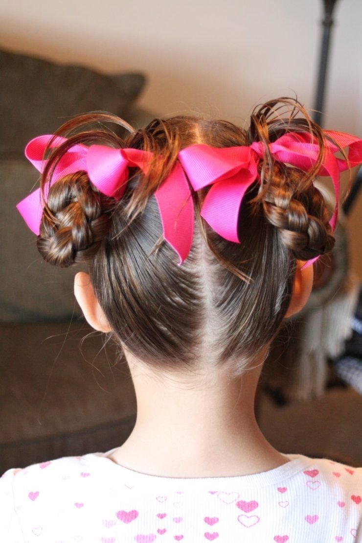 Braided Pigtails With Pink Bows Braided Pigtails With Pink Bows — Simple Children Hairstyles