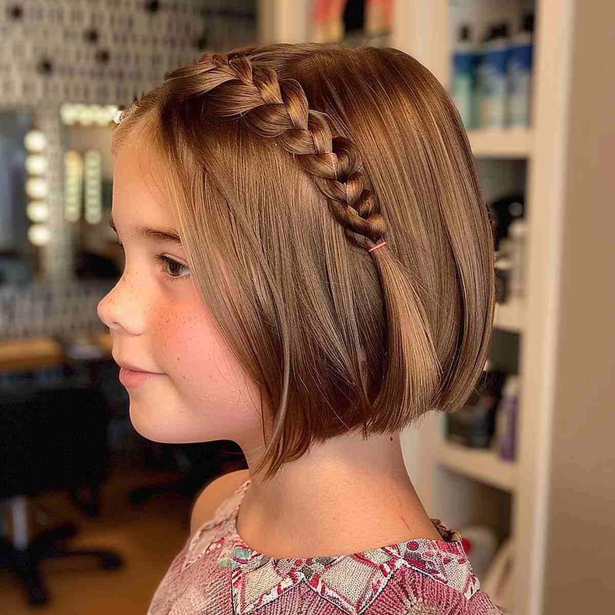 Chin Length Bob With Side Braid Accent Chin Length Bob With Side Braid Accent — Simple Children Hairstyles