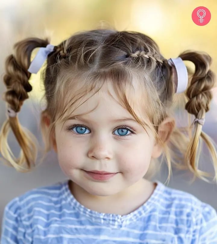 Blonde Pigtails With Braids and Ribbons Blonde Pigtails With Braids and Ribbons — Simple Children Hairstyles