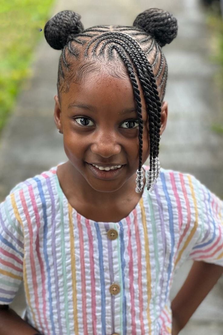 Space Buns With Braids and Beads Space Buns With Braids and Beads — Simple Children Hairstyles
