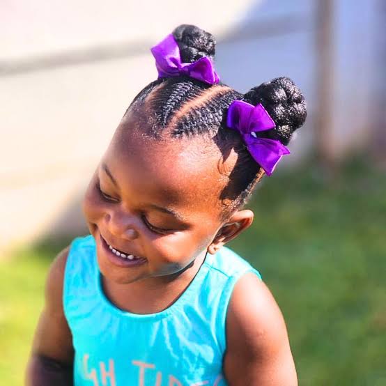 Cornrows to High Buns With Bows Cornrows to High Buns With Bows — Simple Children Hairstyles