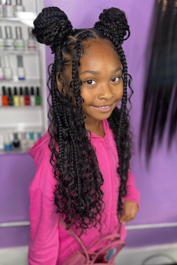 Box Braids to Curly Pigtails and Buns Box Braids to Curly Pigtails and Buns — Simple Children Hairstyles