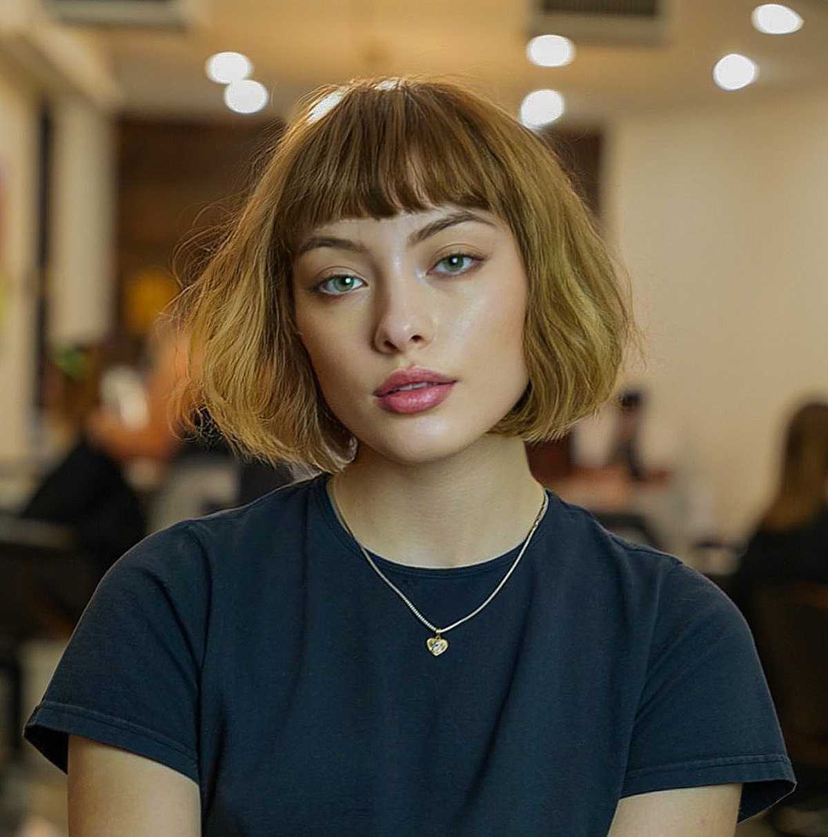 Chin Length Bob With Blunt Bangs Chin Length Bob With Blunt Bangs — Simple Chin Length Bob