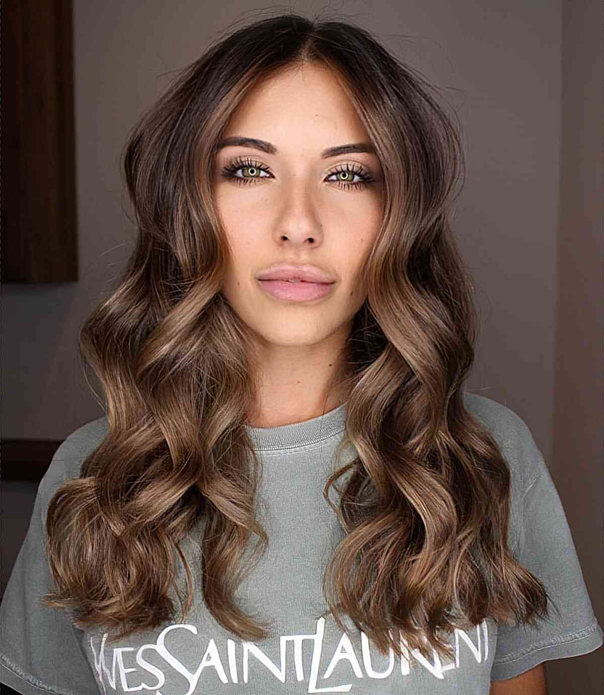 Rich Chocolate With Lighter Brown Balayage Blowout, Mid-Back Rich Chocolate With Lighter Brown Balayage Blowout, Mid-Back — Simple Chocolate Balayage