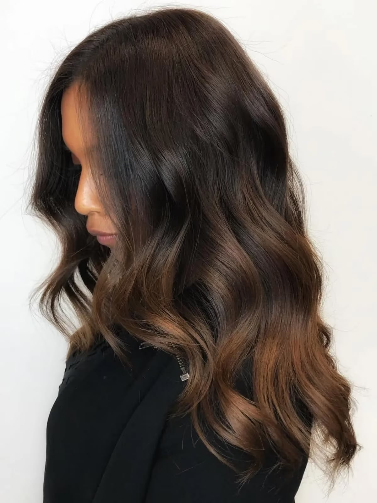 Dark Brown With Seamless Warm Chocolate Balayage Dark Brown With Seamless Warm Chocolate Balayage — Simple Chocolate Balayage
