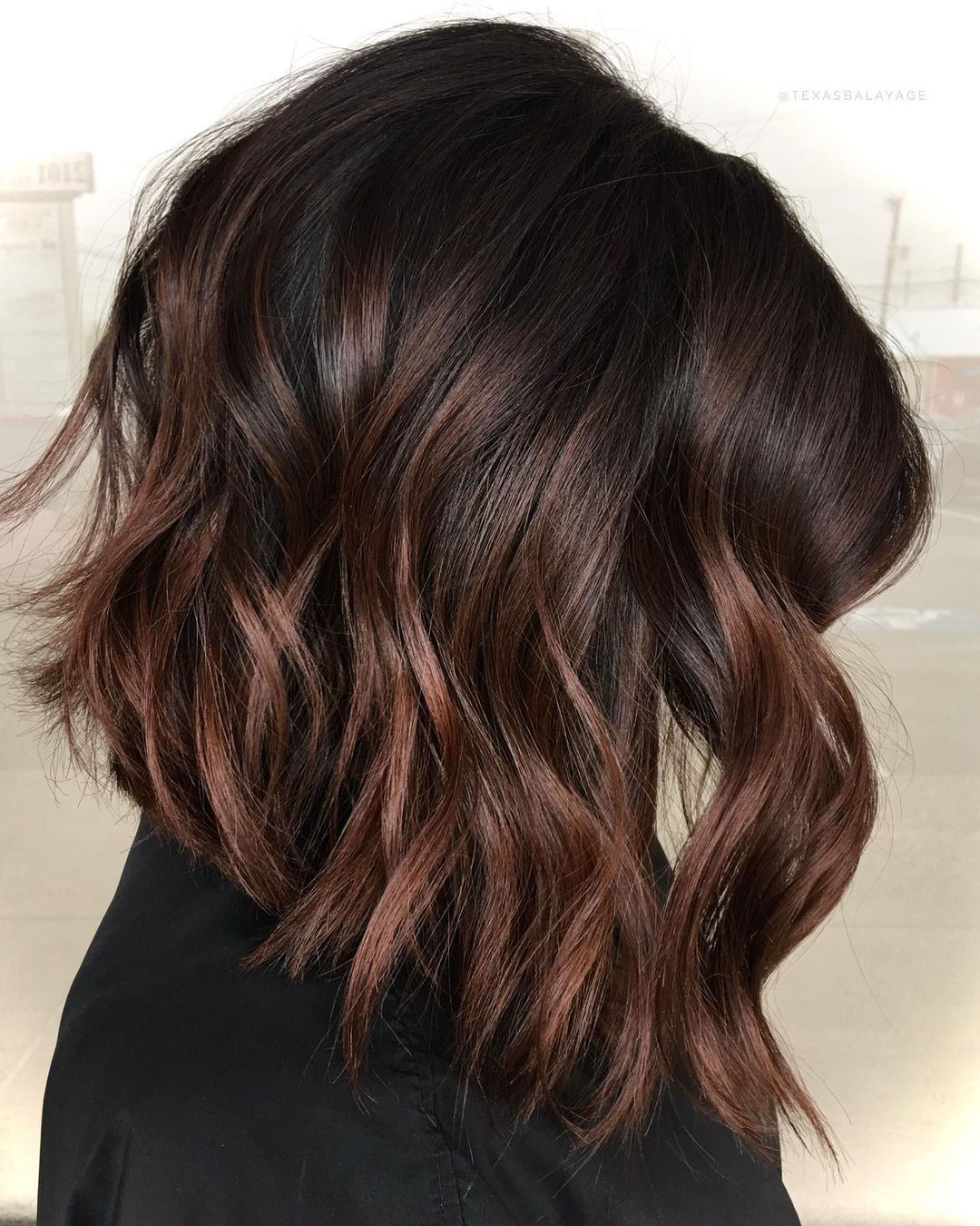 Chin Length Bob With Reddish Undertones Chin Length Bob With Reddish Undertones — Simple Chocolate Balayage