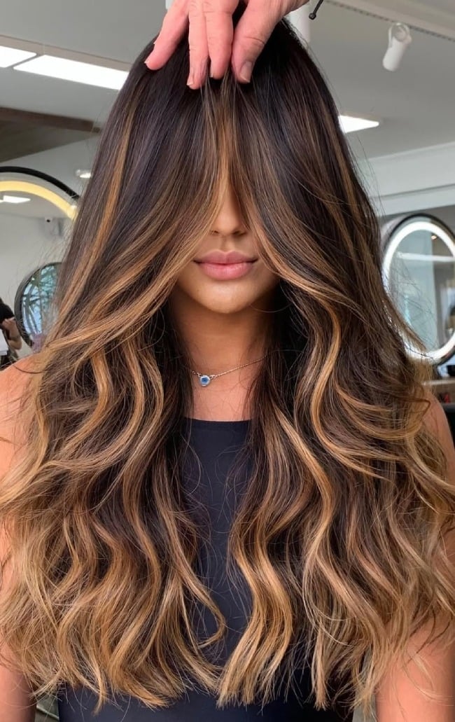 Dark Brown With Caramel Balayage And Face-Framing Dark Brown With Caramel Balayage And Face-Framing — Simple Chocolate Balayage