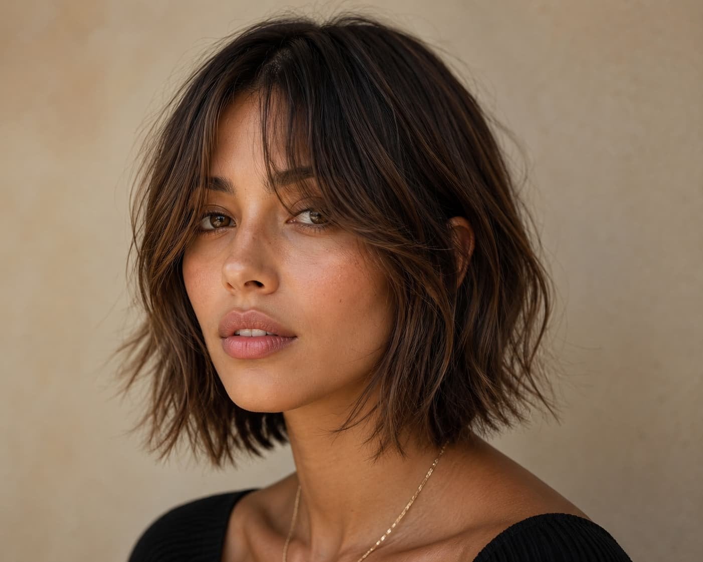 Chin Length Choppy Bob With Curtain Bangs Chin Length Choppy Bob With Curtain Bangs — Simple Choppy Bob