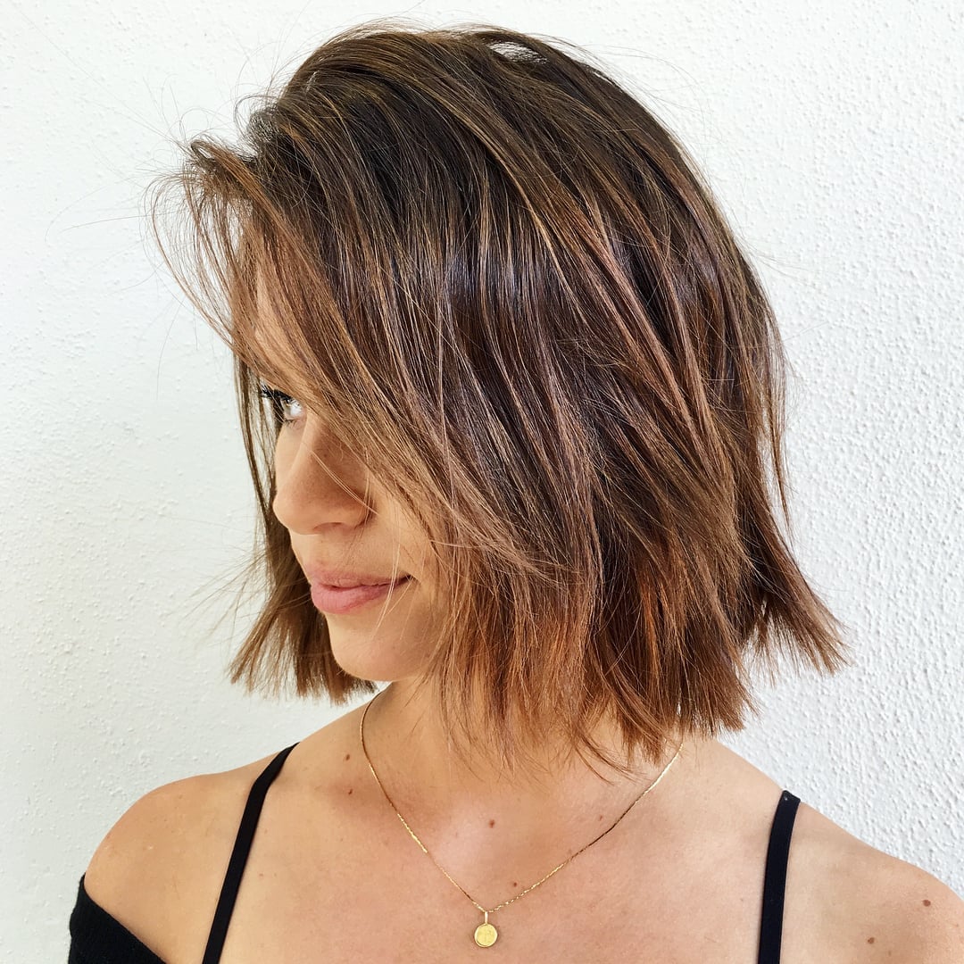 Collarbone Bob With Brown Balayage And Textured Ends Collarbone Bob With Brown Balayage And Textured Ends — Simple Choppy Bob
