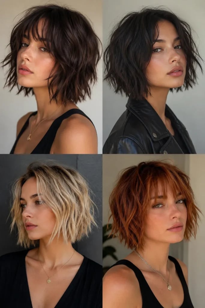 Chin Length Dark Brown Choppy Bob With Short Fringe Chin Length Dark Brown Choppy Bob With Short Fringe — Simple Choppy Bob Hairstyles