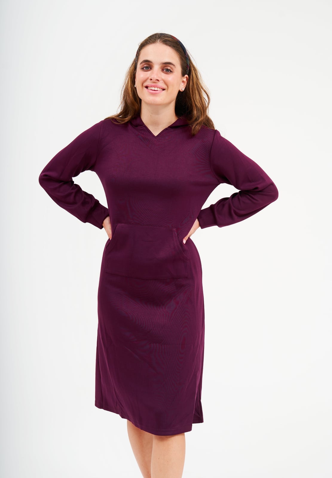 Deep Purple Jersey Knit Hooded Dress — Simple Church Dresses