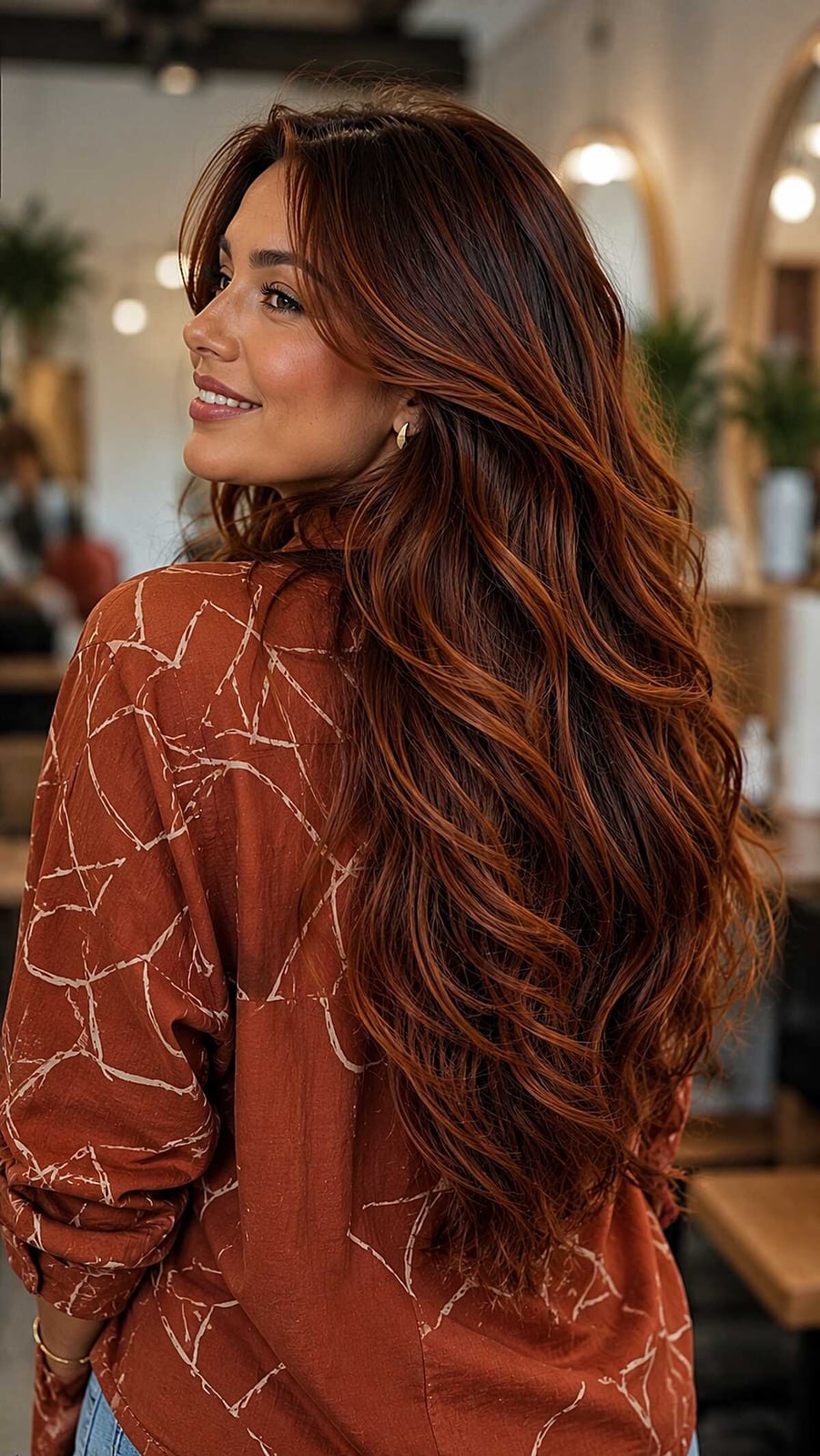 Thick Wavy Mid-Back Burnt Cinnamon With Waves — Simple Cinnamon Hair Color