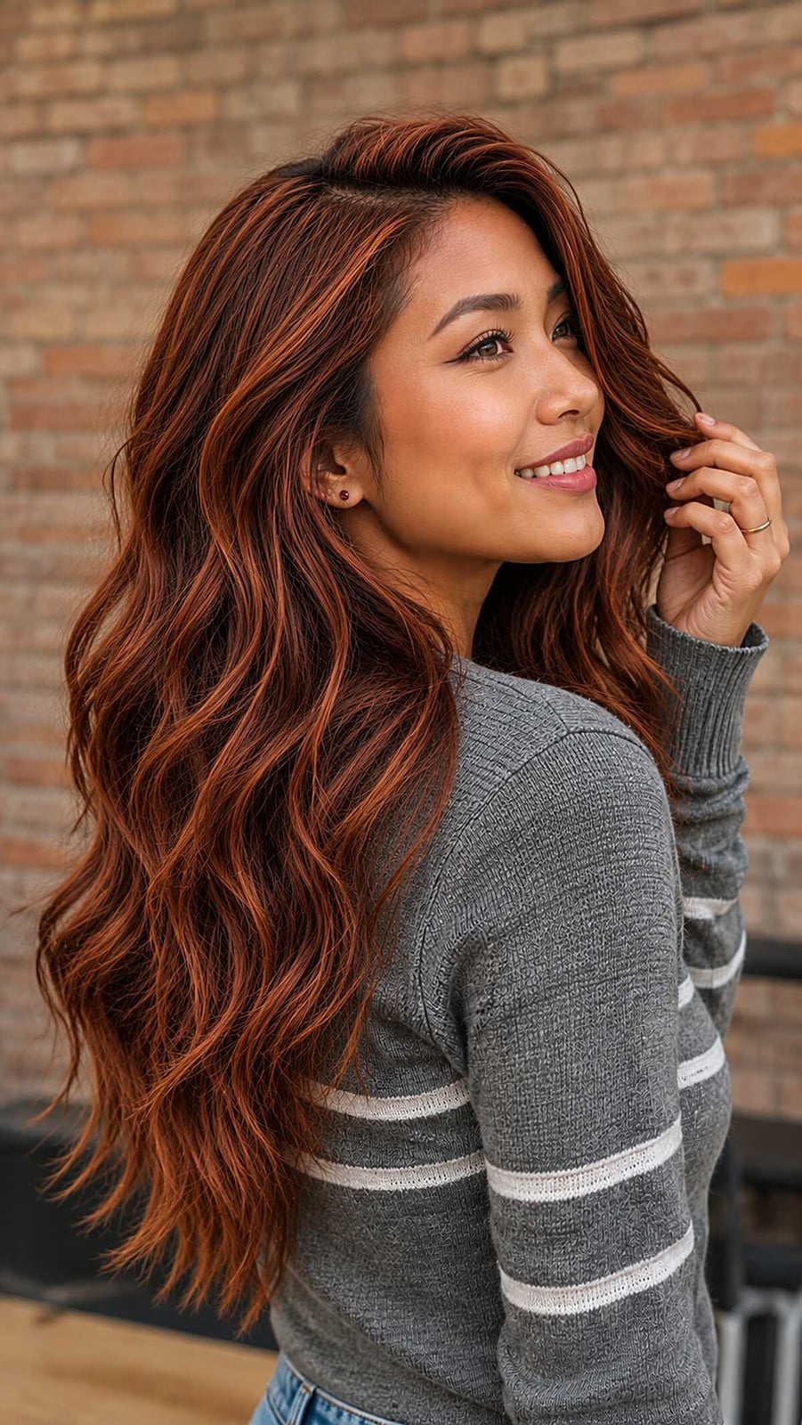 Vibrant Burnt Cinnamon Mid-Back Layers — Simple Cinnamon Hair Color