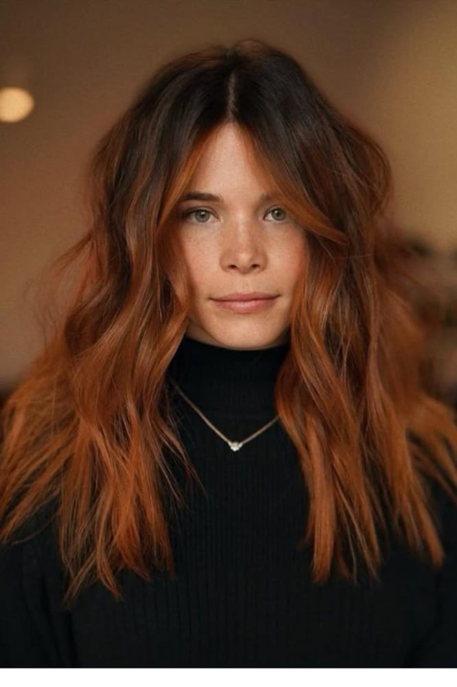 Mid-Back Brown Base With Cinnamon Highlights — Simple Cinnamon Hair Color