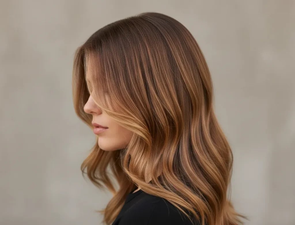 Cinnamon Brown Mid-Back With Face Framing Layers — Simple Cinnamon Hair Color