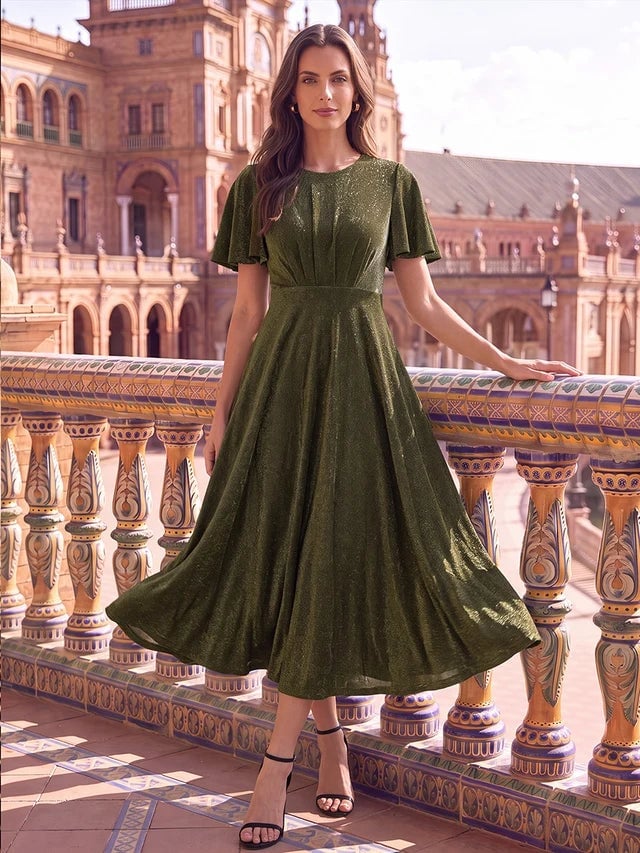 Olive Green Metallic Knit Midi Dress Olive Green Metallic Knit Midi Dress — Simple Cocktail Outfits