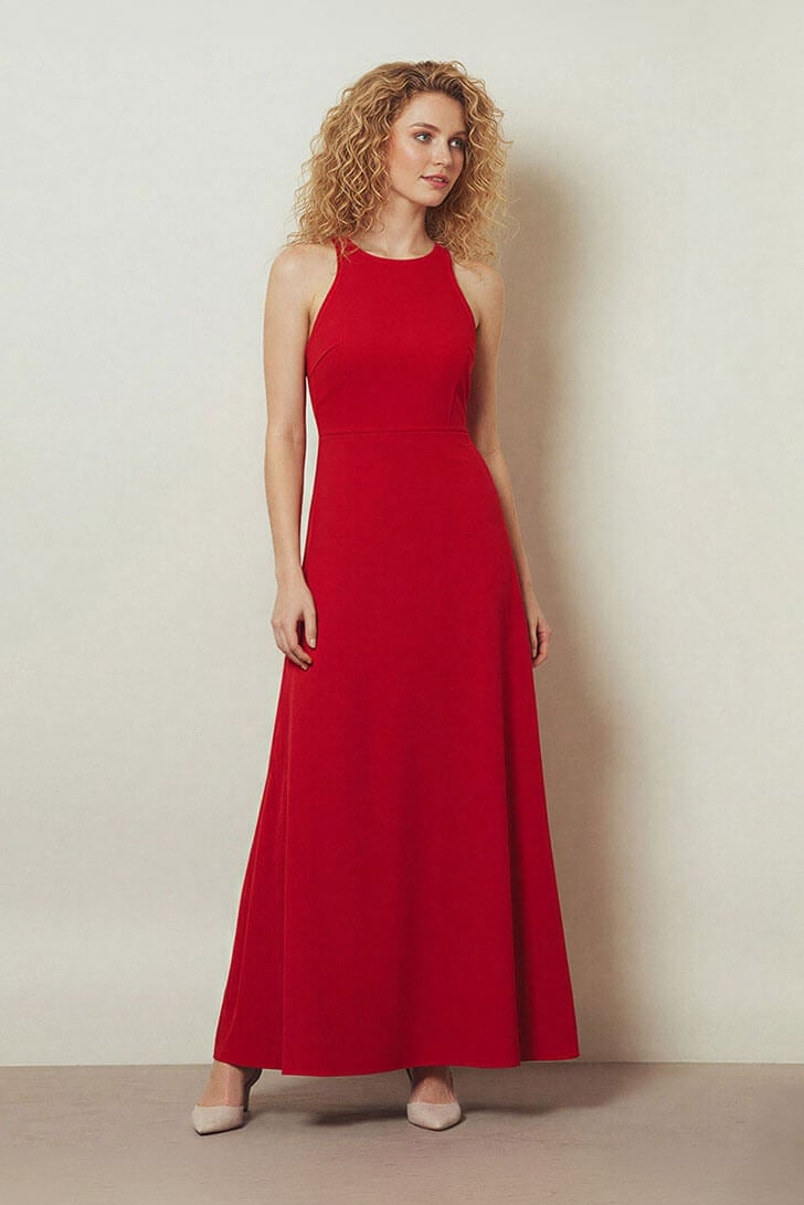 Red Halter Neck A-line Crepe Dress Red Halter Neck A-line Crepe Dress — Simple Cocktail Outfits