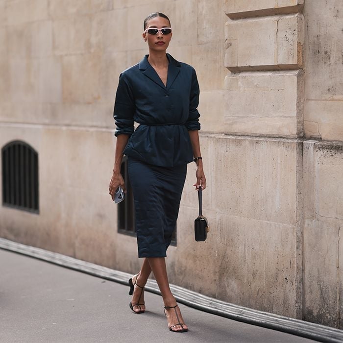 Dark Navy Tailored Suit with Peplum Jacket — Simple Conference Outfits
