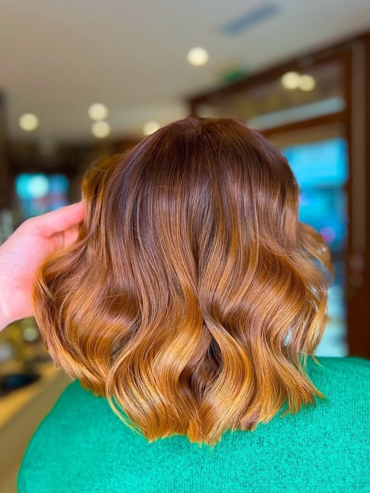 Chin Length Copper Blonde Balayage Bob — Simple Copper Hair with Blonde