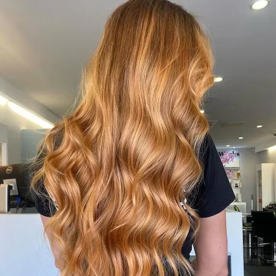 Mid-Back Golden Blonde With Highlights, Thick — Simple Copper Hair with Blonde