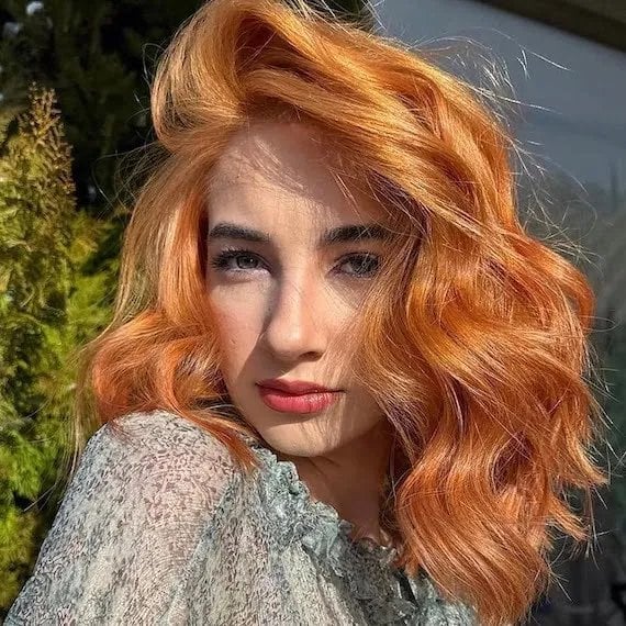 Bright Copper With Face-Framing Bangs — Simple Copper Hair with Blonde