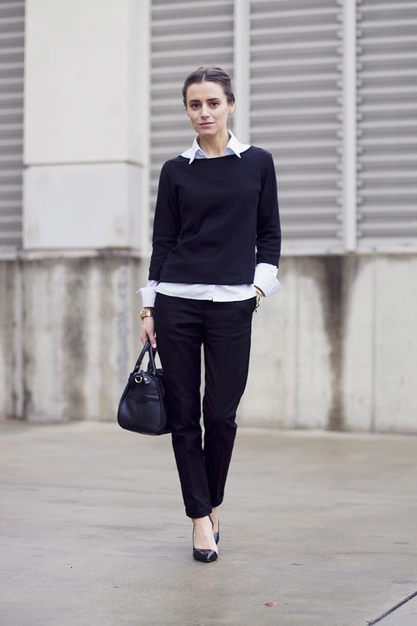Layered Sweater And Shirt With Black Trousers Layered Sweater And Shirt With Black Trousers — Simple Corporate Outfits for Women