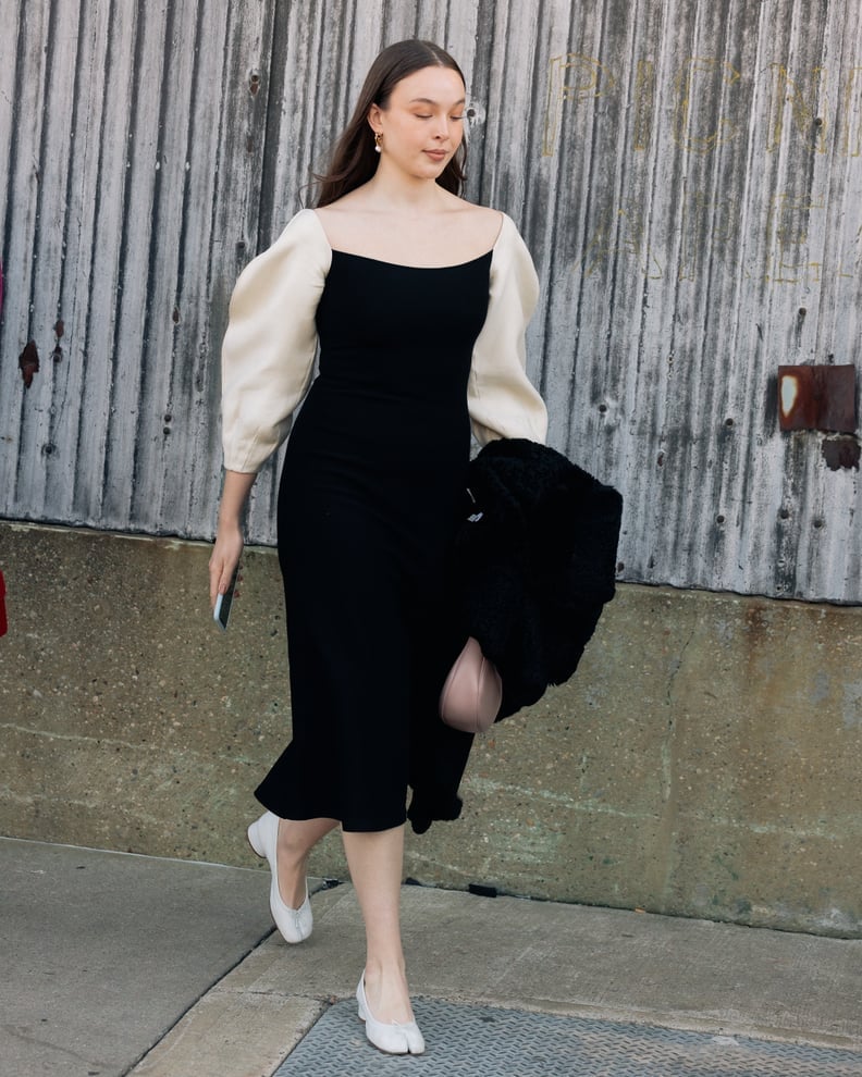Black Midi Dress With Cream Puff Sleeves Black Midi Dress With Cream Puff Sleeves — Simple Corporate Outfits for Women