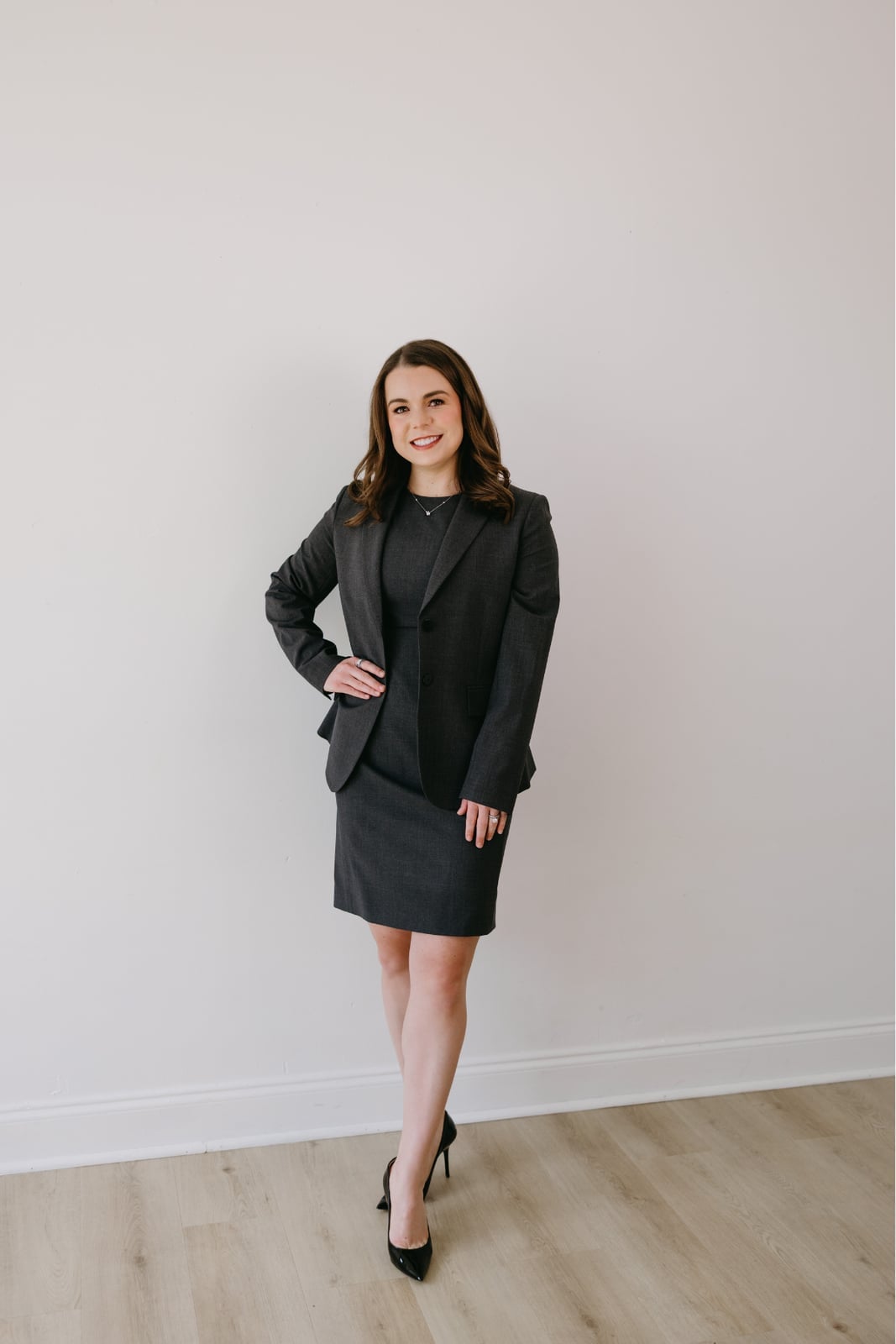 Charcoal Grey Suit With Sheath Dress Charcoal Grey Suit With Sheath Dress — Simple Corporate Outfits for Women