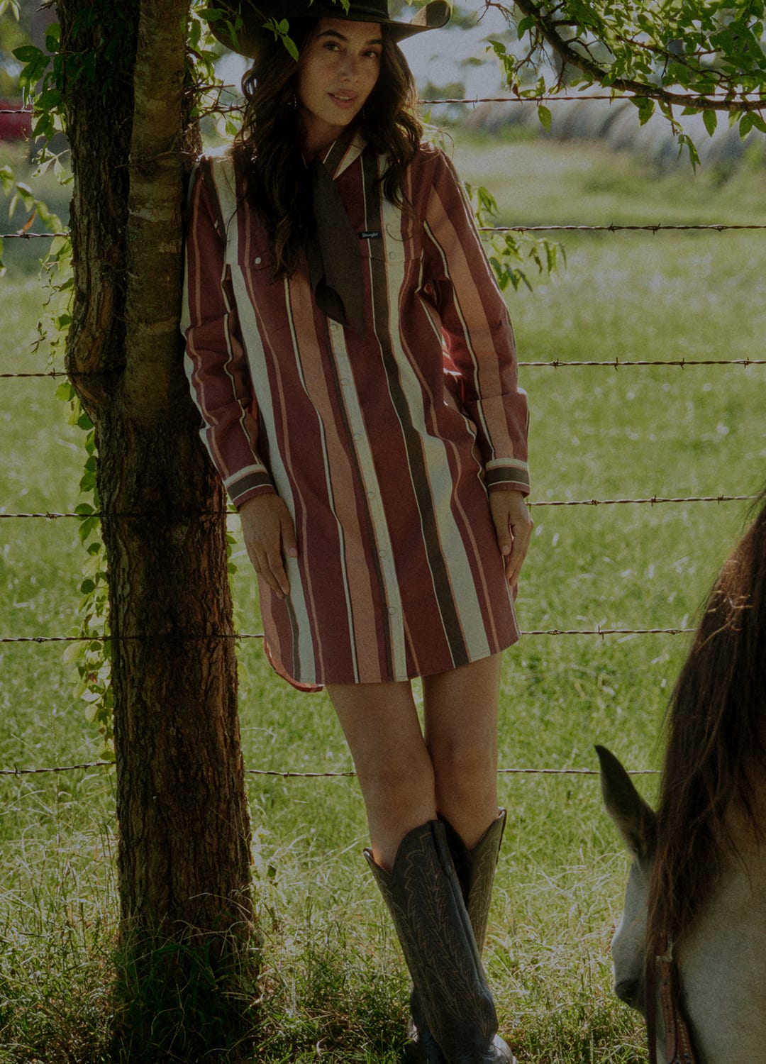Striped Western Shirt Dress with Cowboy Hat Striped Western Shirt Dress with Cowboy Hat — Simple Cowboy Hat Outfits