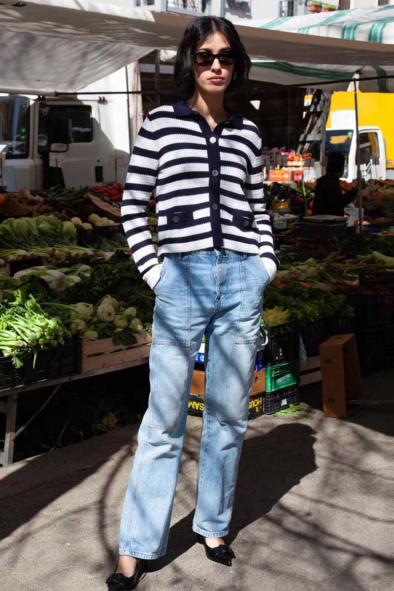 Striped Knit Cardigan With Relaxed Fit Jeans — Simple Cropped Cardigan Outfits