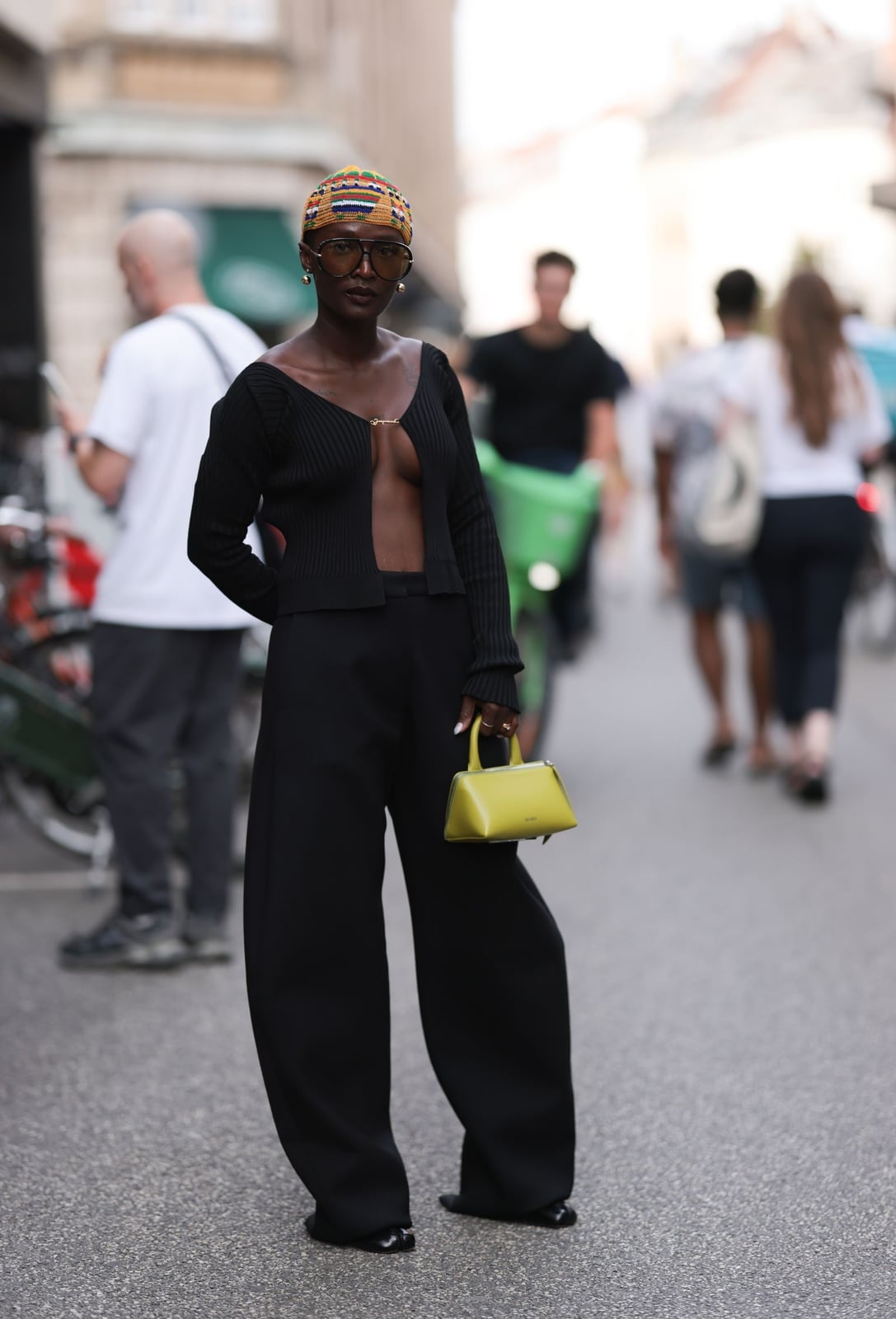 Black Ribbed Cardigan With Wide Leg Trousers — Simple Cropped Cardigan Outfits
