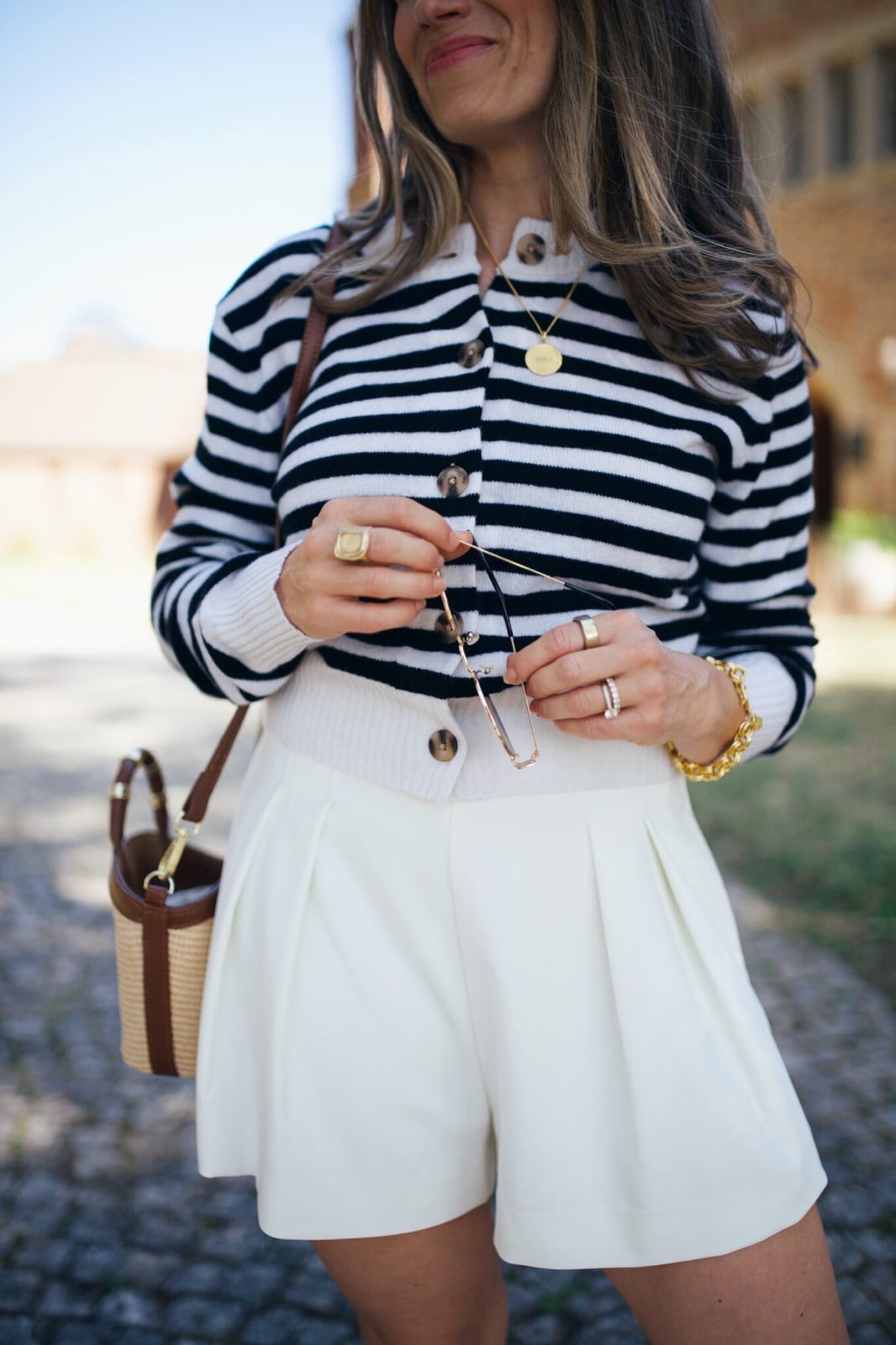 Striped Cropped Cardigan With Ribbed Top — Simple Cropped Cardigan Outfits