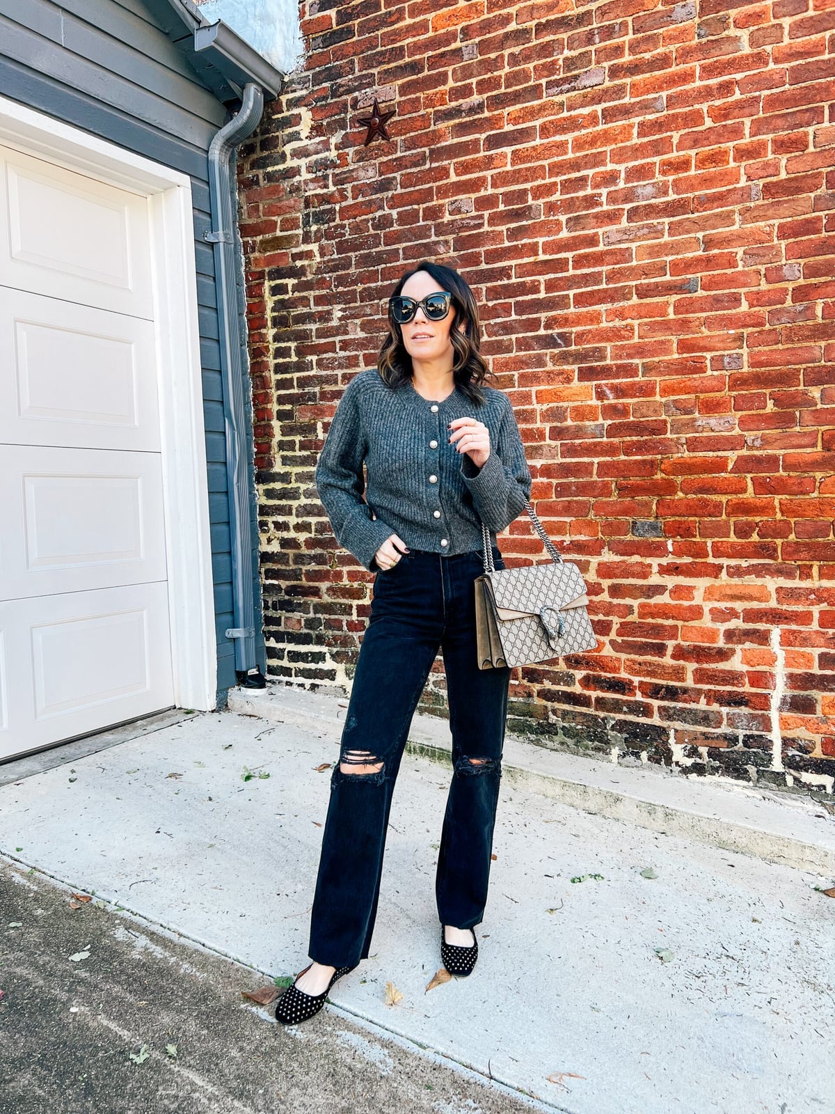 Grey Cropped Cardigan With Distressed Jeans — Simple Cropped Cardigan Outfits