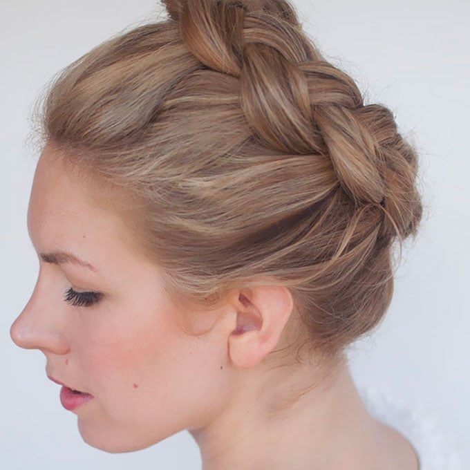 Neatly Braided Blonde Crown Loose Tendrils — Simple Crown Braid
