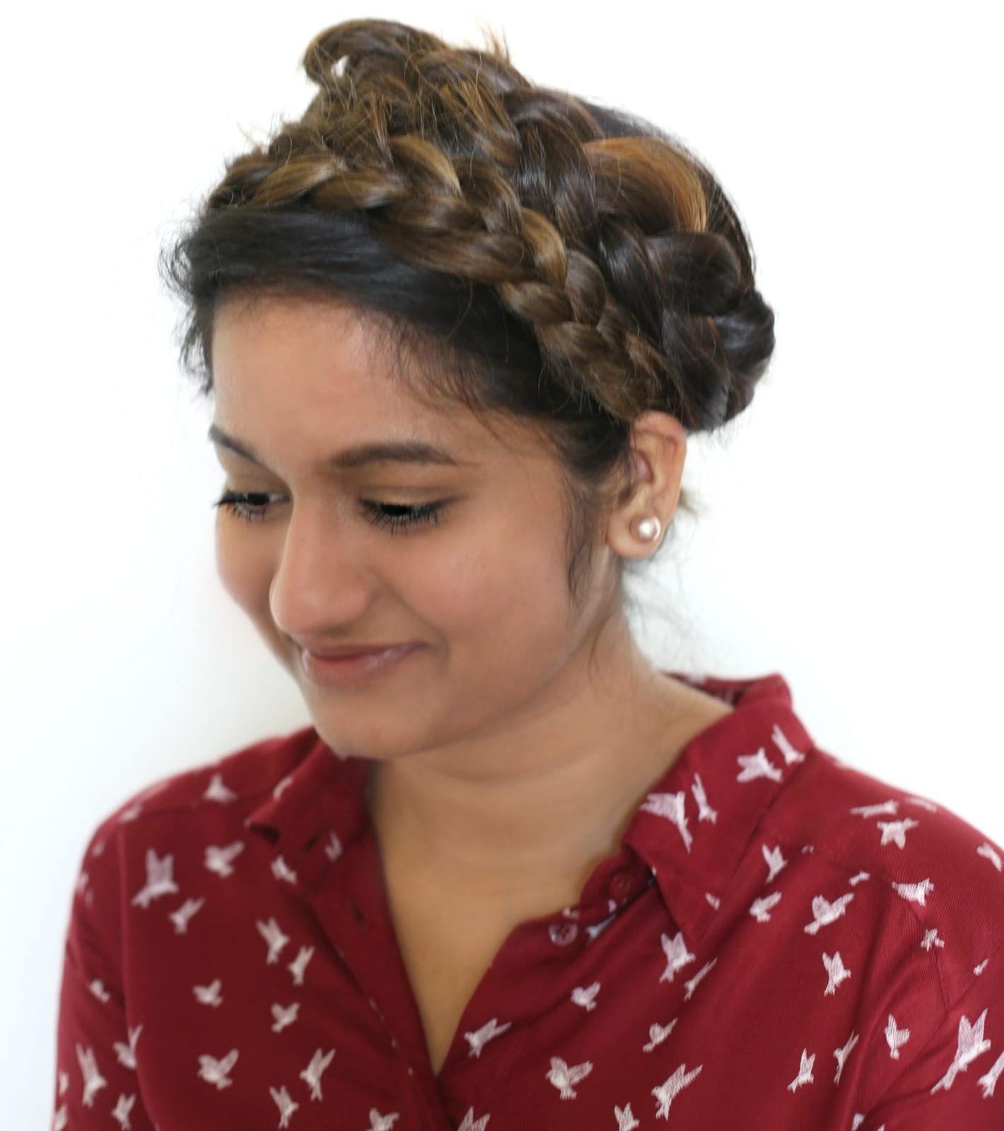 Wavy Brown Blonde Highlight Crown Braid — Simple Crown Braid