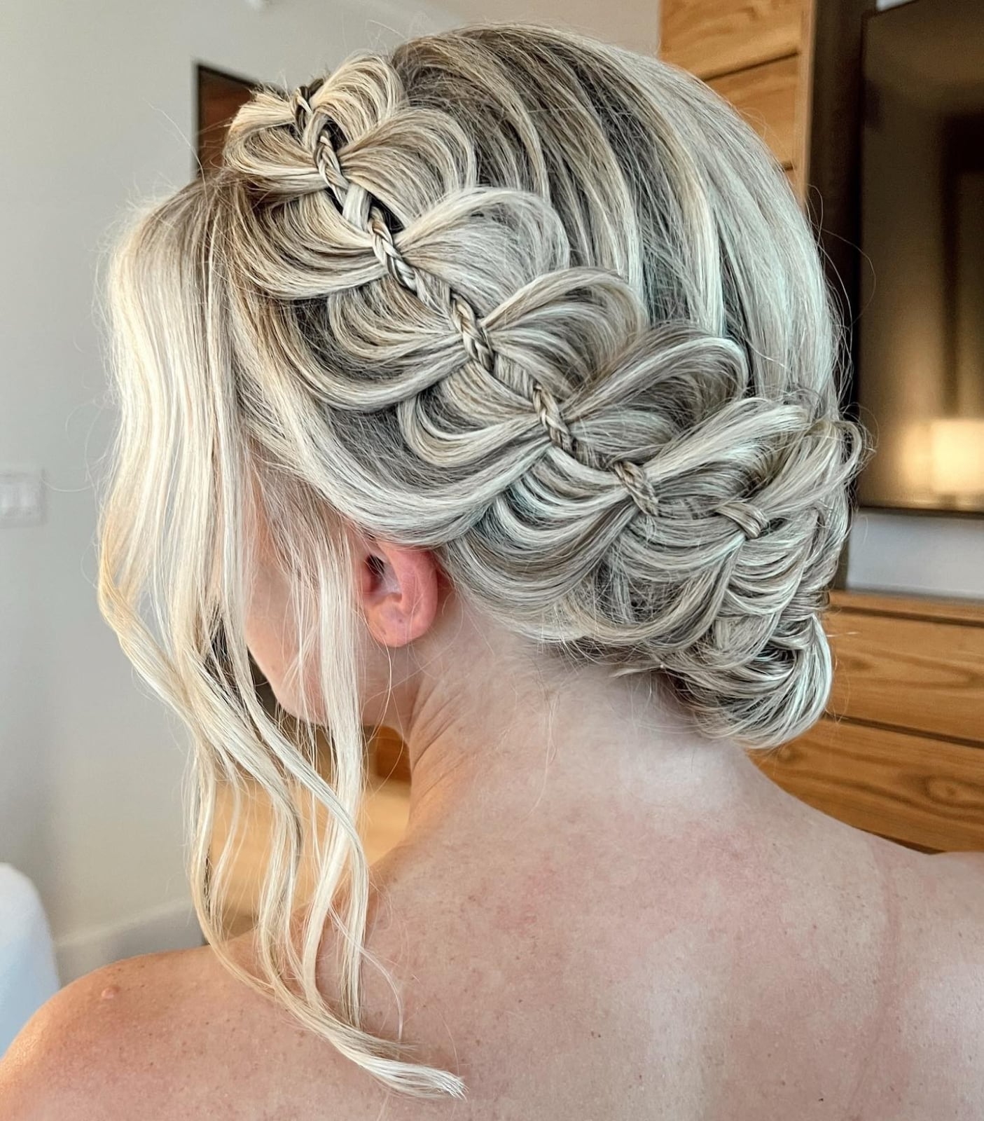 Ash Blonde Crown Braid Wispy Bangs, Collarbone — Simple Crown Braid