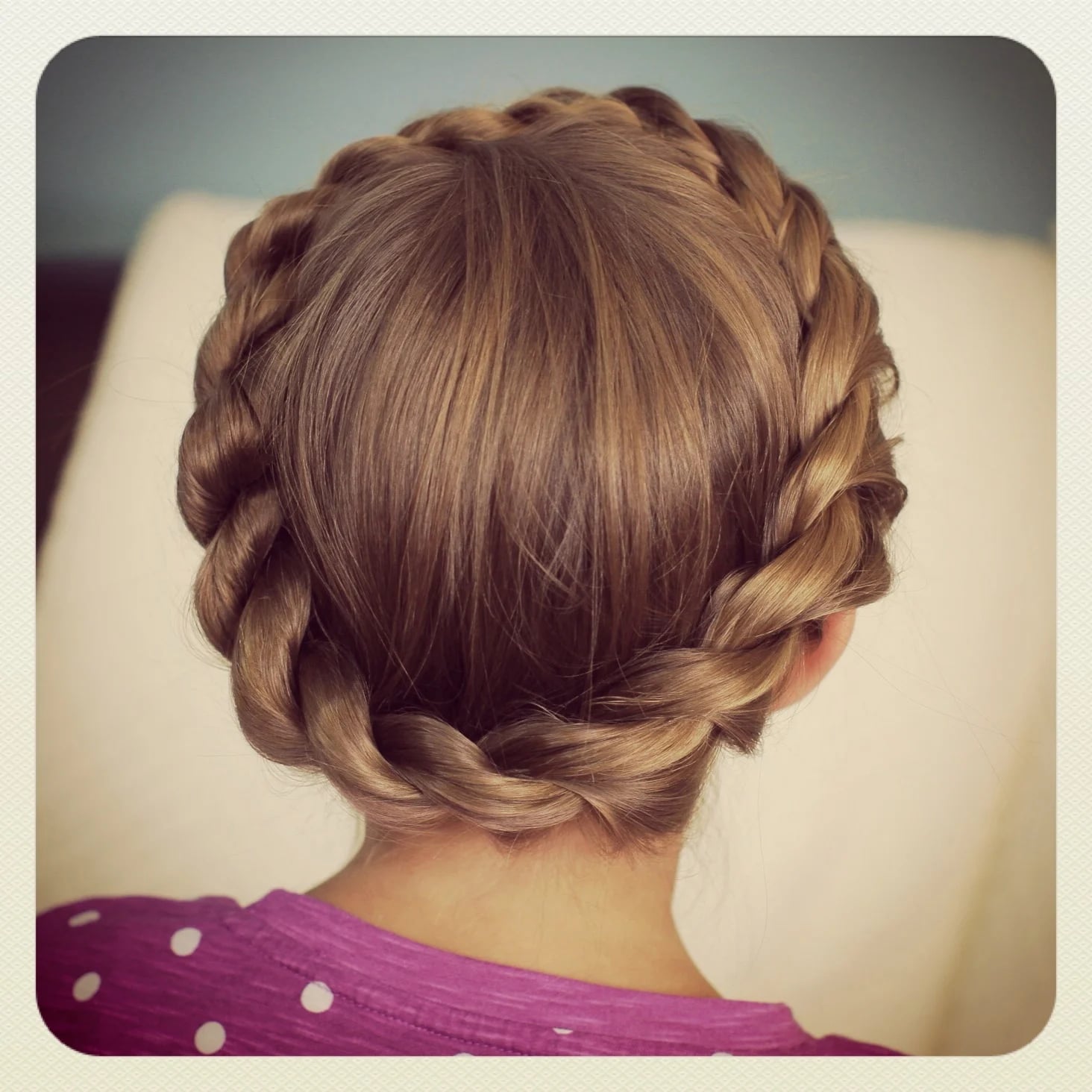 Wavy Brown Blonde Highlight Crown Braid With Shoulder Length — Simple Crown Braid