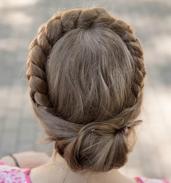 Full Circular Crown Braid Child's Light Brown — Simple Crown Braid