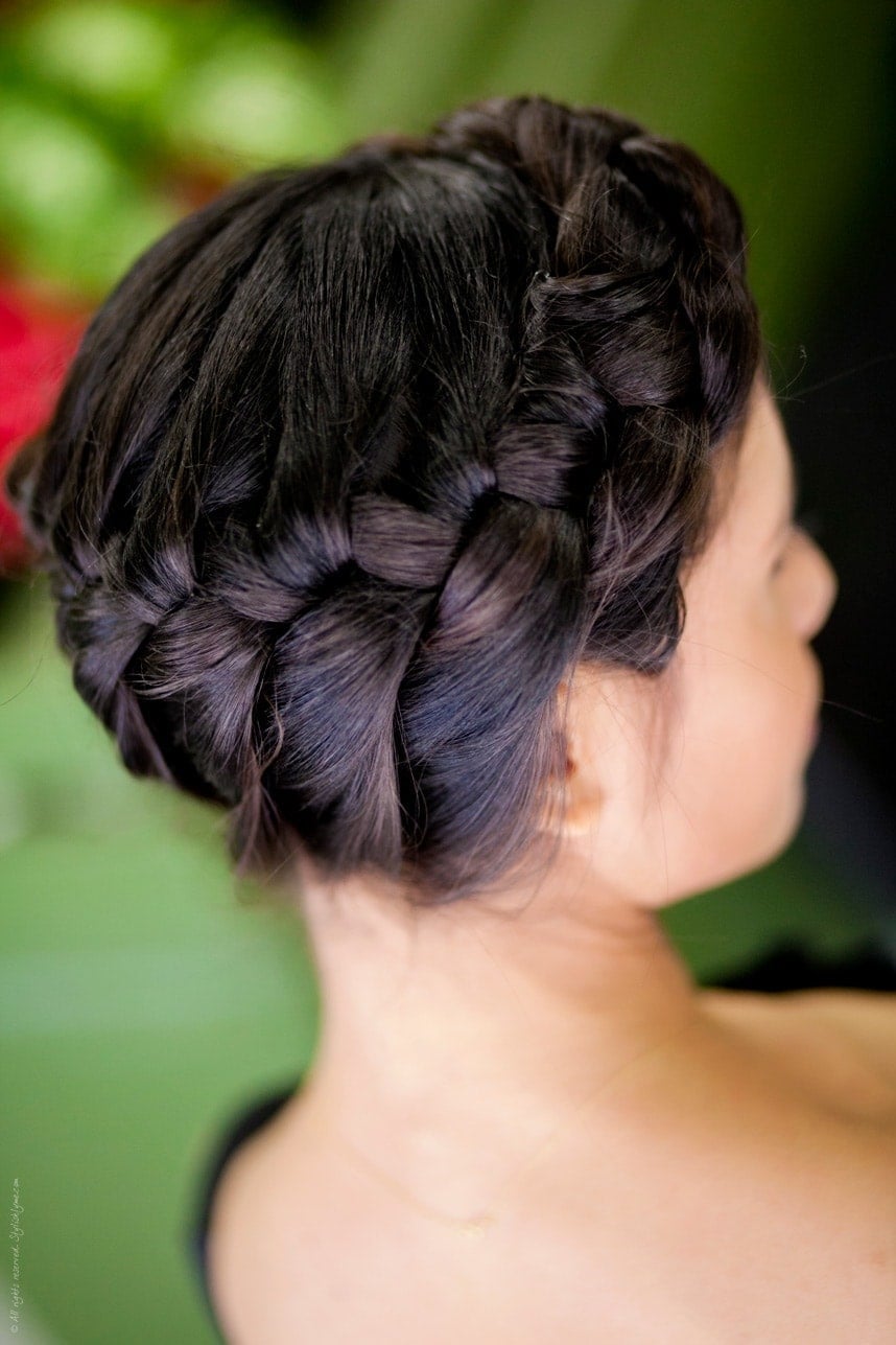 Side View Full Braided Dark Brown Crown — Simple Crown Braid