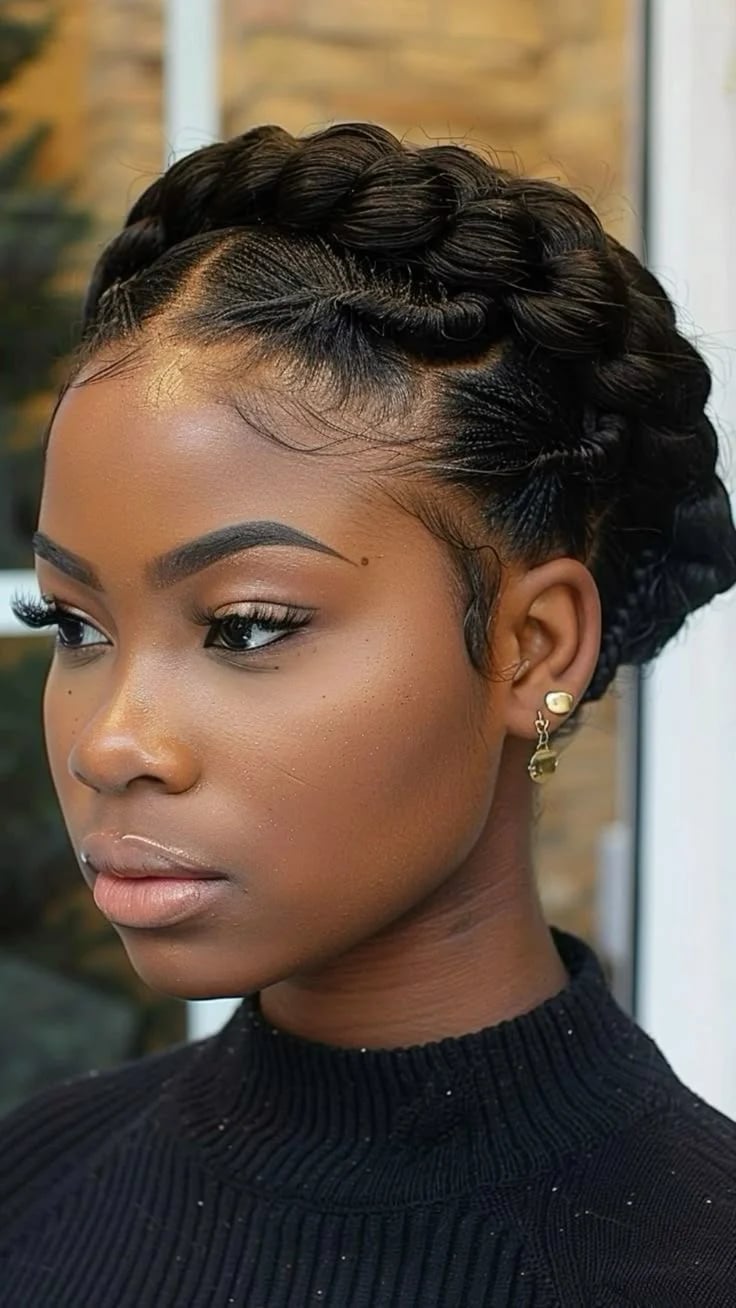 Intricate Crown Braid Coily Thick Black Hair — Simple Crown Braid