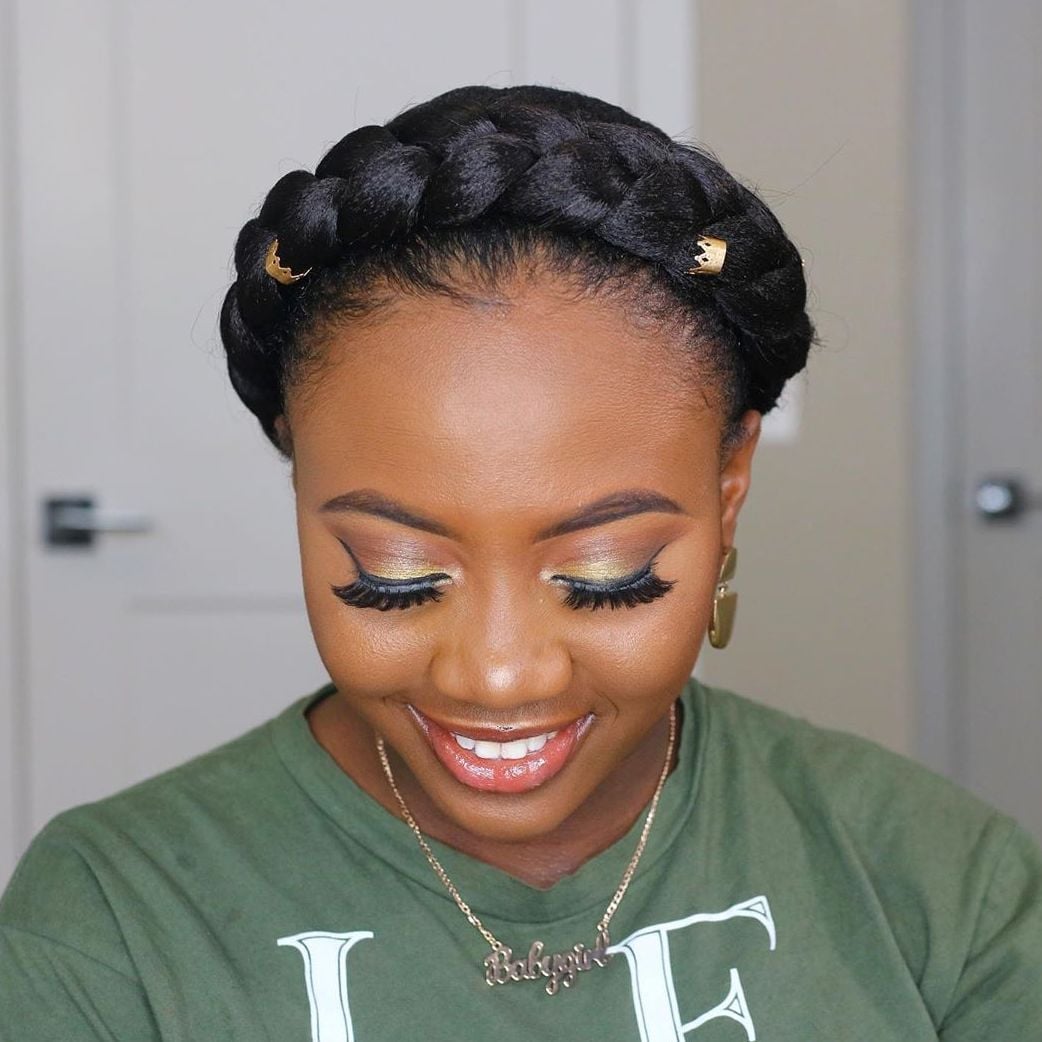 Full Rounded Braided Crown Black Coily Hair — Simple Crown Braid