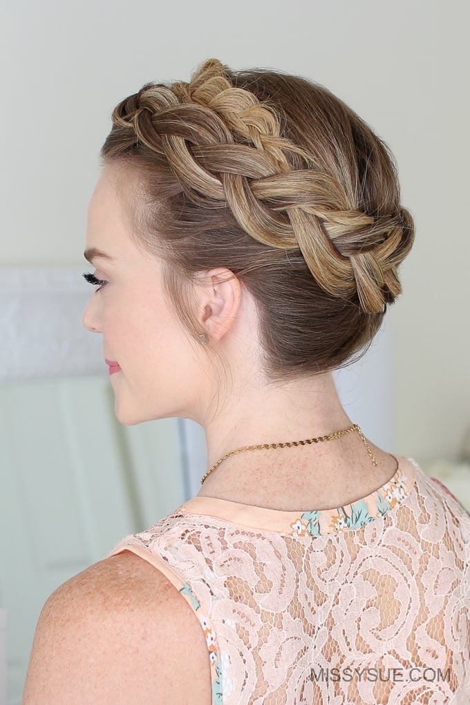 Thick Wavy Blonde Crown Braid Highlights — Simple Crown Braid