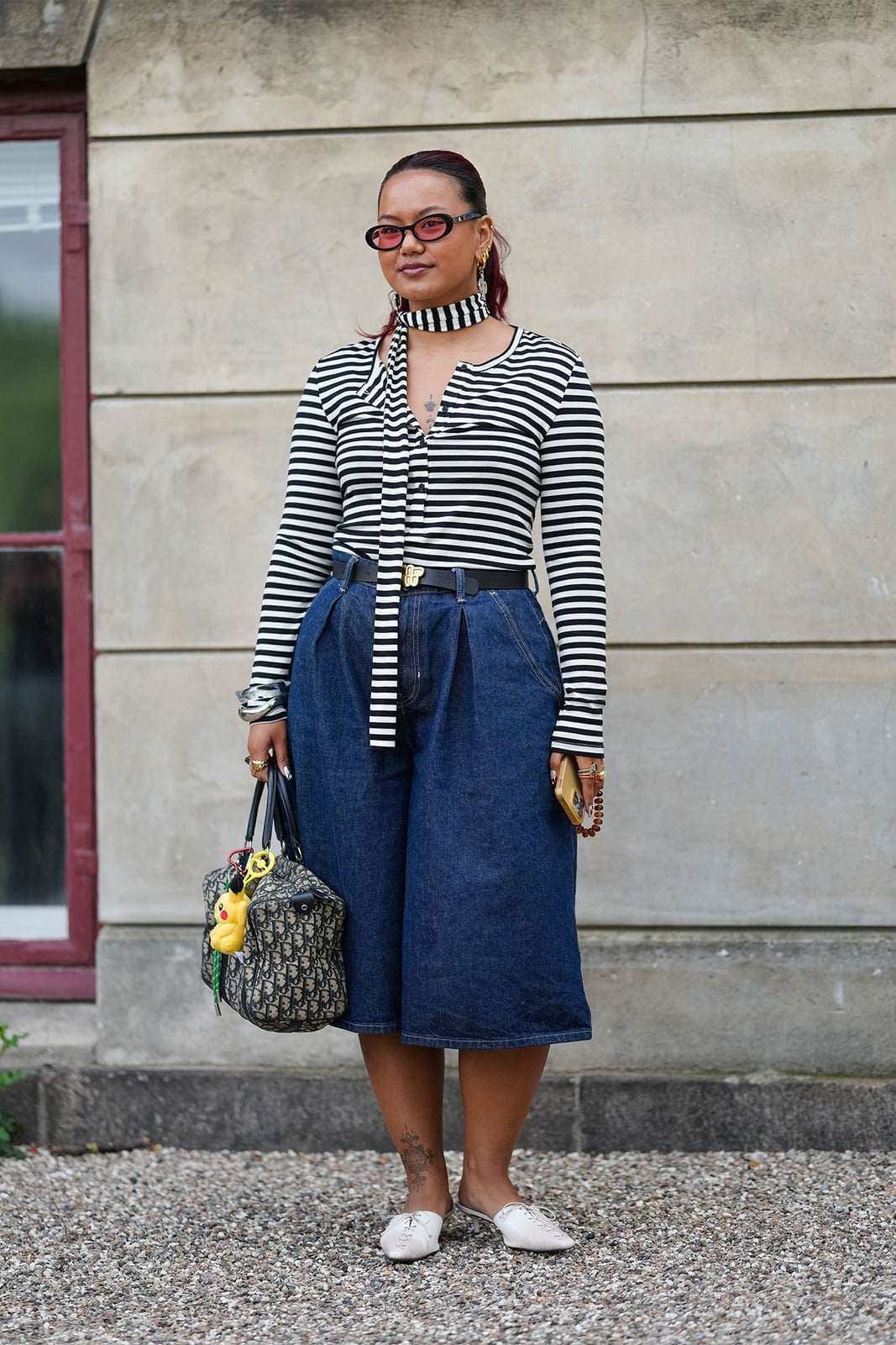 Denim Culottes With Striped Top And Scarf — Simple Culottes Outfits