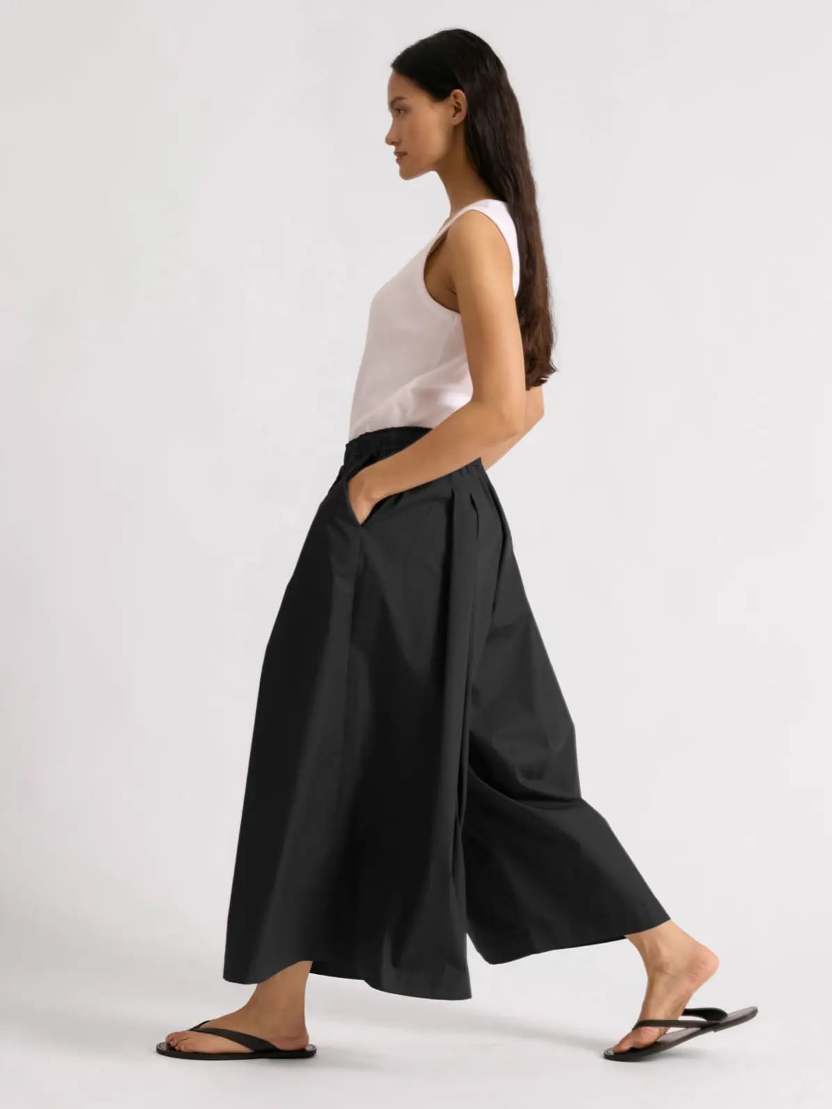 Black Wide Leg Culottes With A White Sleeveless Top — Simple Culottes Outfits