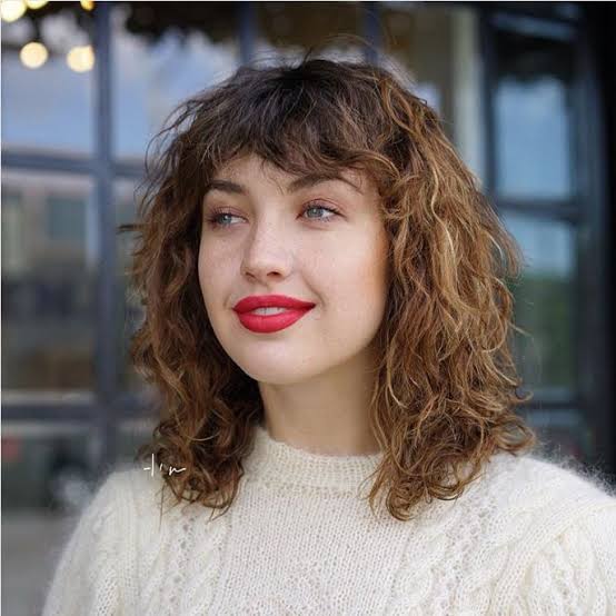 Medium Brown Shag With Short Curly Bangs — Simple Curly Bangs