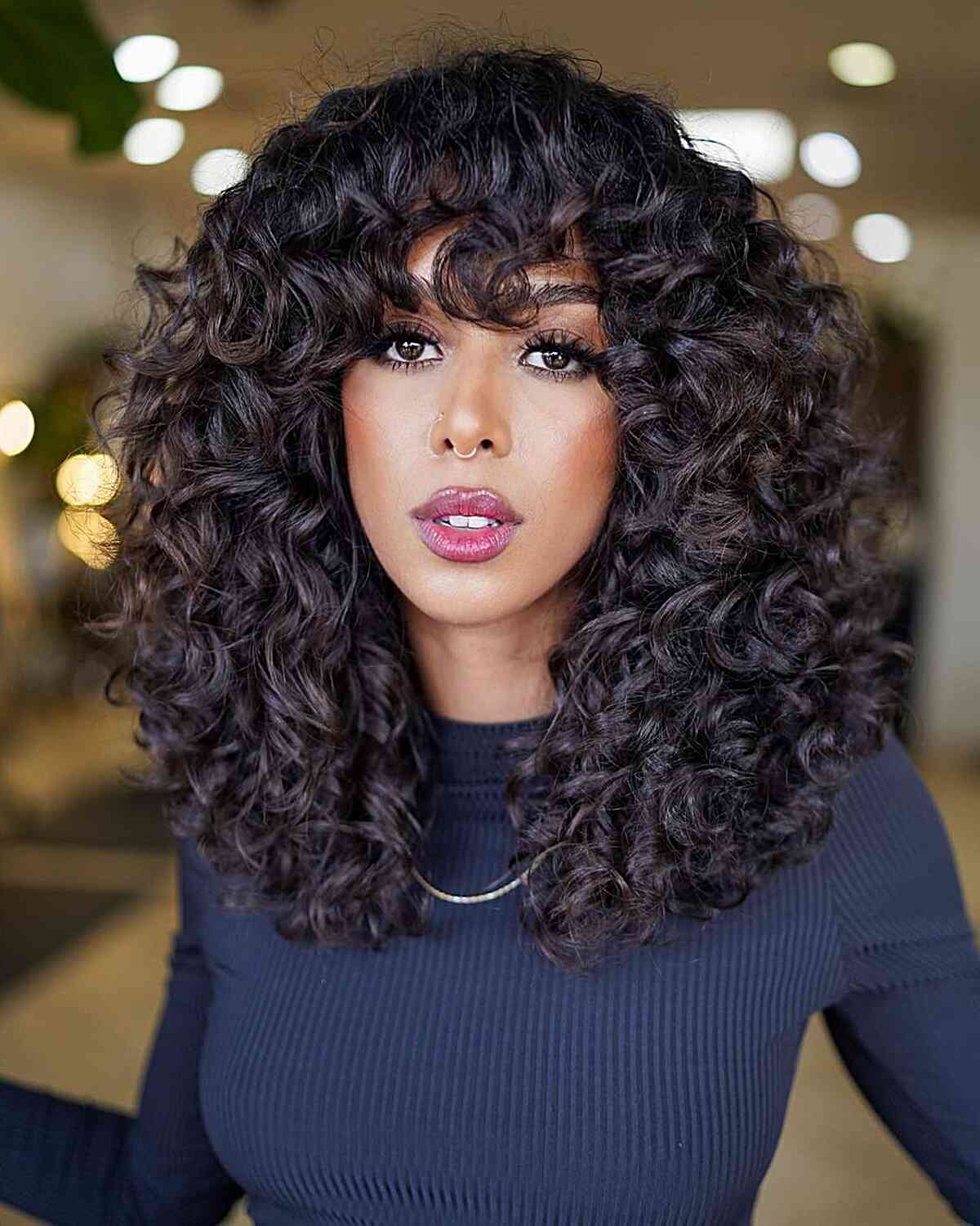 Collarbone Layered Cut With Curly Bangs — Simple Curly Bangs