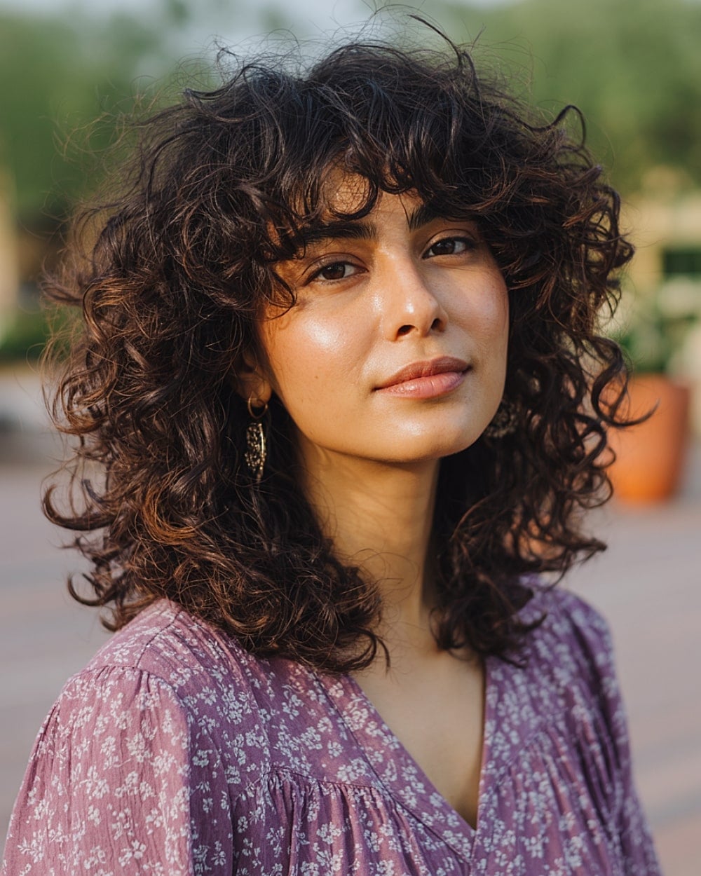 Collarbone Shag With Curtain Bangs and Air Dried — Simple Curly Bangs