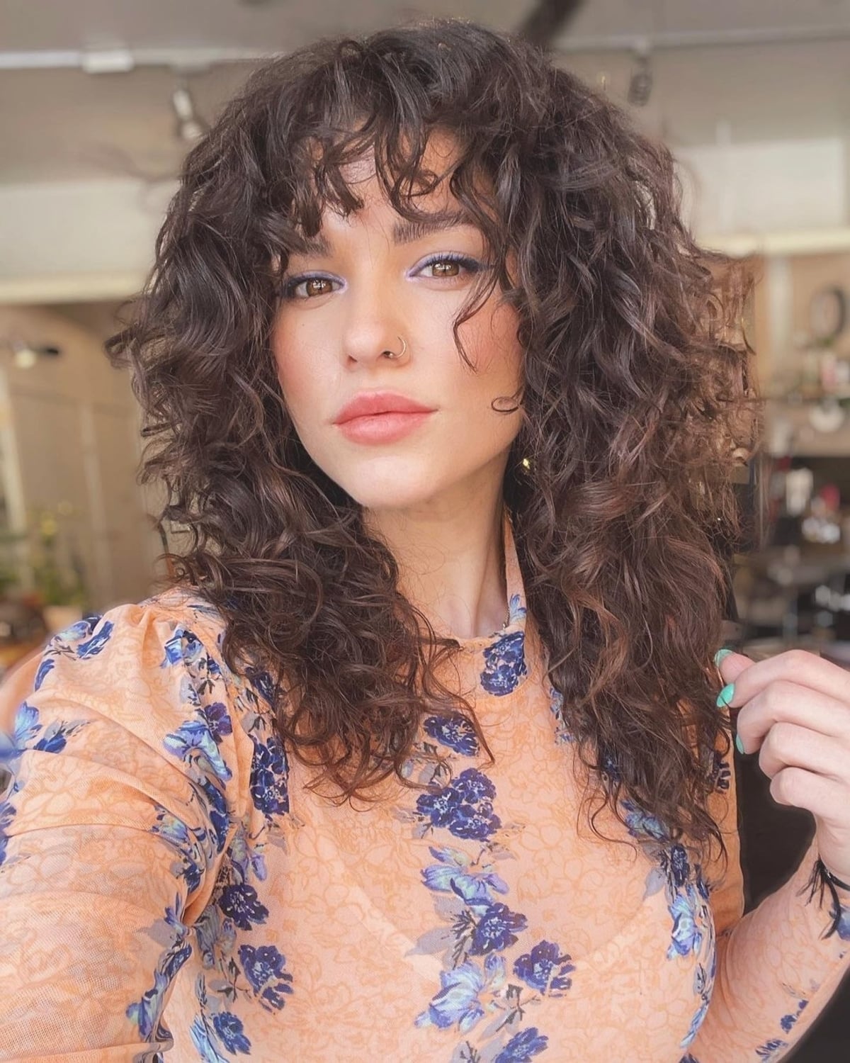 Shoulder Length Layers With Full Curly Bangs — Simple Curly Bangs